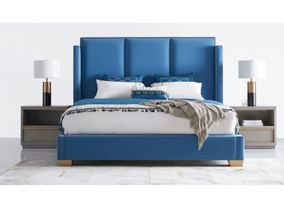 Lit en cuir 2x Table de chevet 3 pcs. Ensemble de chambre à coucher Mobilier Moderne de Luxe