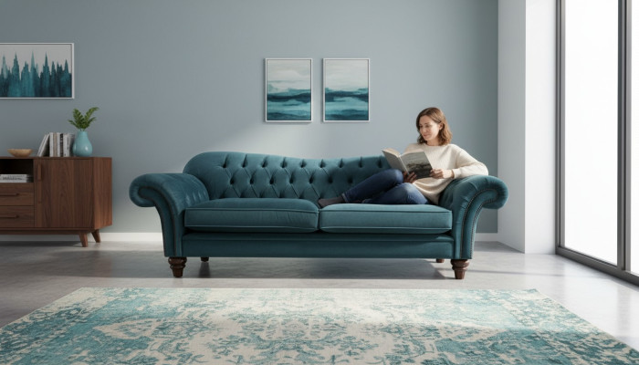 Canapé en tissu de luxe Chesterfield Canapé Canapés Tapissier Grand suite 3 places