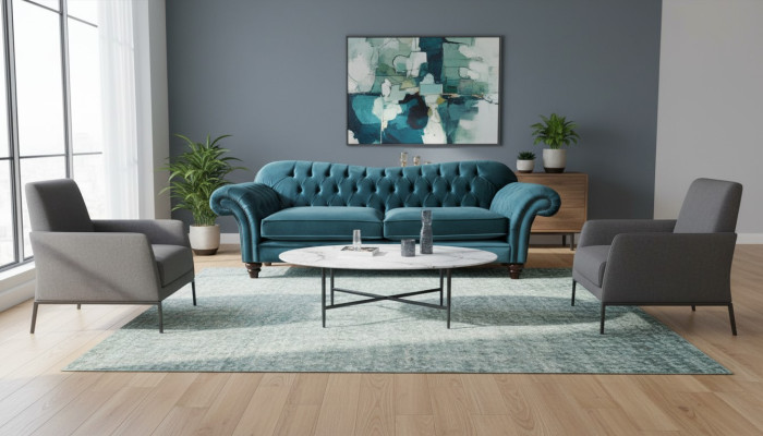 Canapé en tissu de luxe Chesterfield Canapé Canapés Tapissier Grand suite 3 places