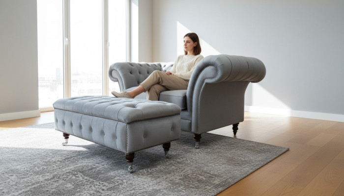 Conception Chesterfield Tissu Canapé Fauteuil 1,5-places Tissu Canapés Salon Club nouveau