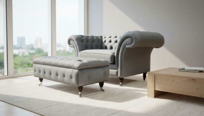 Conception Chesterfield Tissu Canapé Fauteuil 1,5-places Tissu Canapés Salon Club nouveau