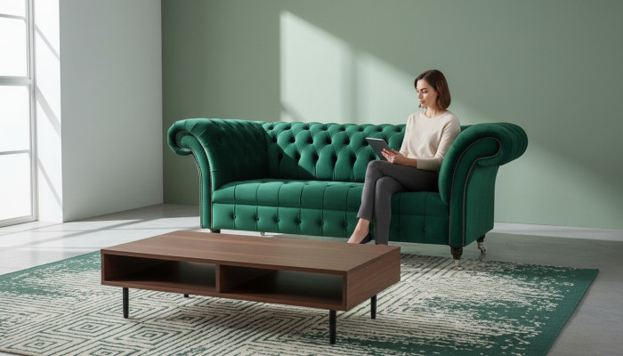 Canapé Chesterfield vert 2 places Tissus d'ameublement Canapés Canapés Design Canapé Club Textile