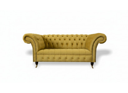 Chesterfield Design Luxe Rembourrage Canapé Siège Suite Cuir Textile Jaune nouveau