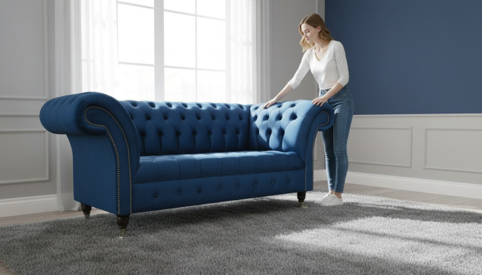 Conception canapé chesterfield en tissu bleu 2 places canapé ensemble sofas bleus e