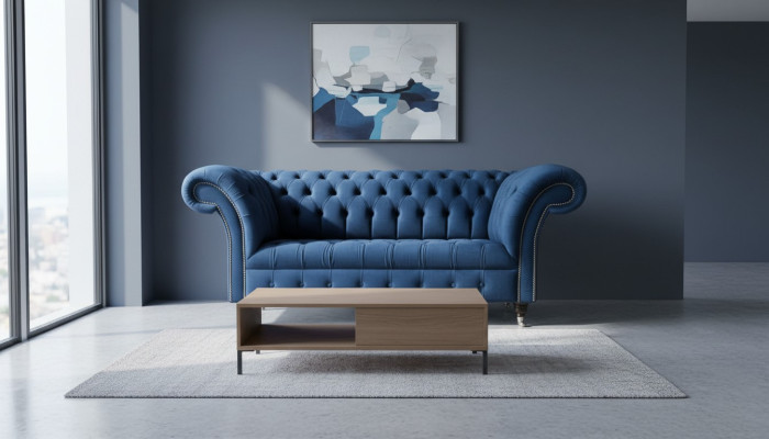 Conception canapé chesterfield en tissu bleu 2 places canapé ensemble sofas bleus e
