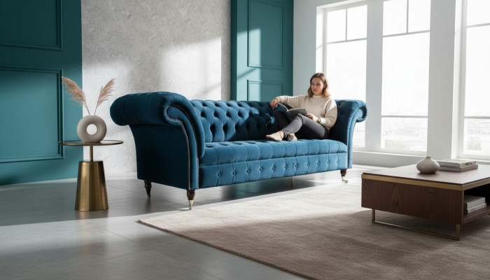Canapé Chesterfield Canapé 3 places. Revêtement moderne, textile.