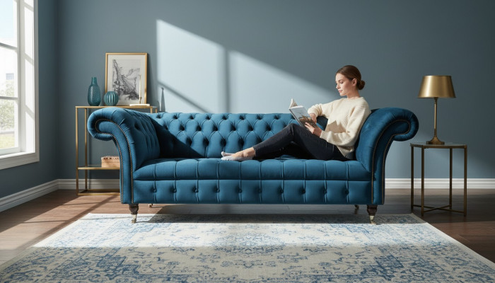 Canapé 3 places XXL Chesterfield en tissu textile rembourré