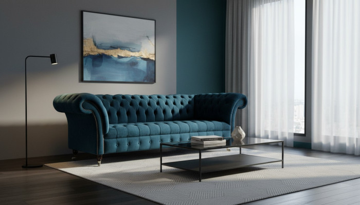 Canapé 3 places XXL Chesterfield en tissu textile rembourré