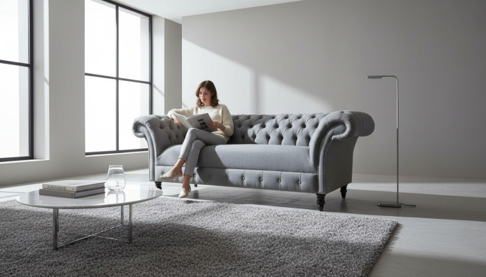 xxl canapé 3 places Chesterfield en tissu textile