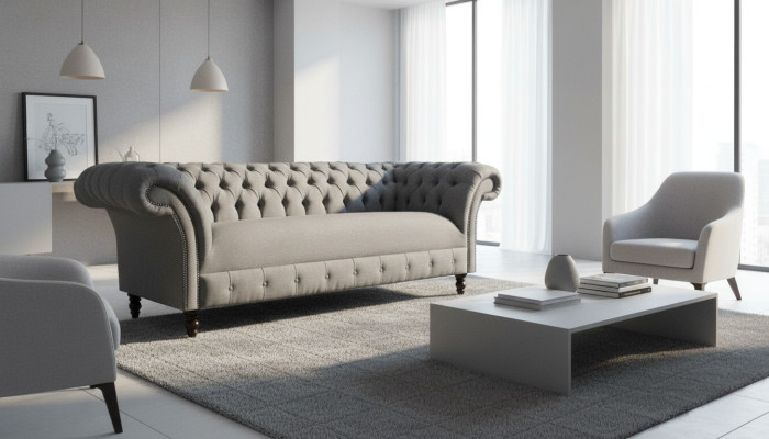 xxl canapé 3 places Chesterfield en tissu textile