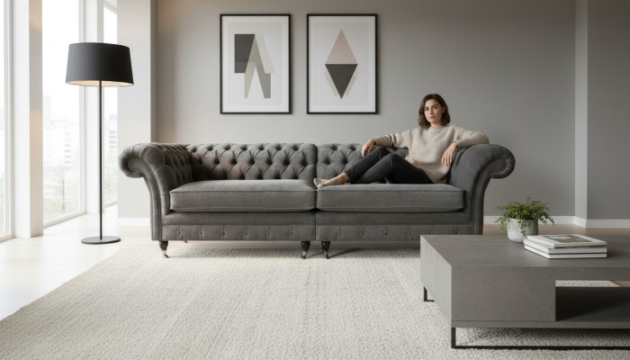 Canapé Chesterfield XXL 4 places Revêtement Siège Suite Textile Cuir