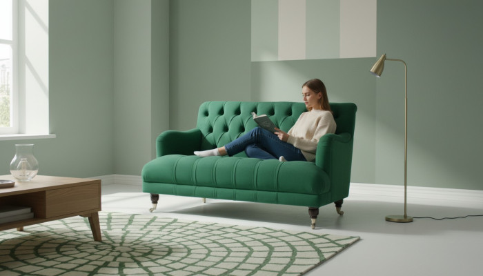 Chesterfield Fauteuil Canapé Tapissé Canapé Canapés 1,5 Place Siège Unique Textile Vert