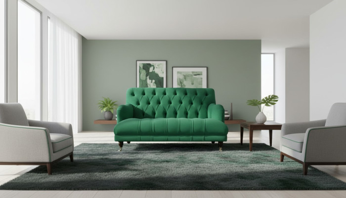 Chesterfield Fauteuil Canapé Tapissé Canapé Canapés 1,5 Place Siège Unique Textile Vert