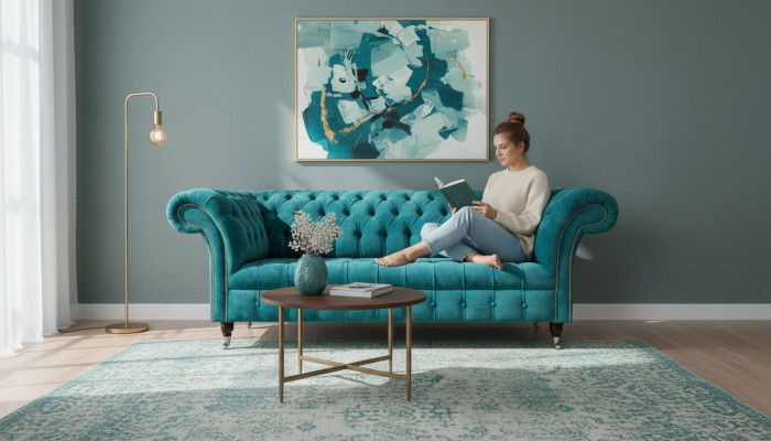 Canapé Chesterfield Revêtement Canapé classique en tissu turc 3 places