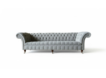 Grand canapé gris Chesterfield 265cm, canapé en cuir 4 places rembourré