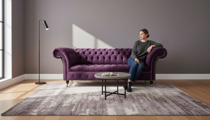 Canapé XXL 3 places Chesterfield en tissu cuir.