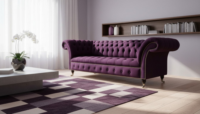 Canapé XXL 3 places Chesterfield en tissu cuir.