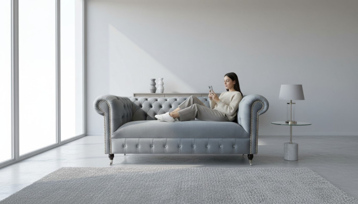 Canapé Chesterfield en tissu d'ameublement en cuir tissu Canapés Décoration Suite