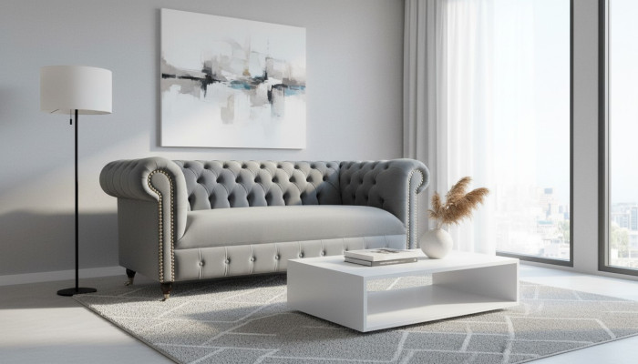Canapé Chesterfield en tissu d'ameublement en cuir tissu Canapés Décoration Suite