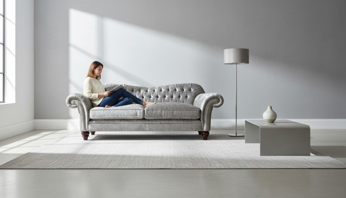 Trois places Canapé 3 places Chesterfield Revêtement Suite de sièges Velours Gris