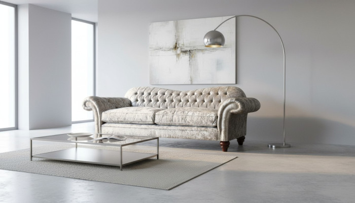 Trois places Canapé 3 places Chesterfield Revêtement Suite de sièges Velours Gris