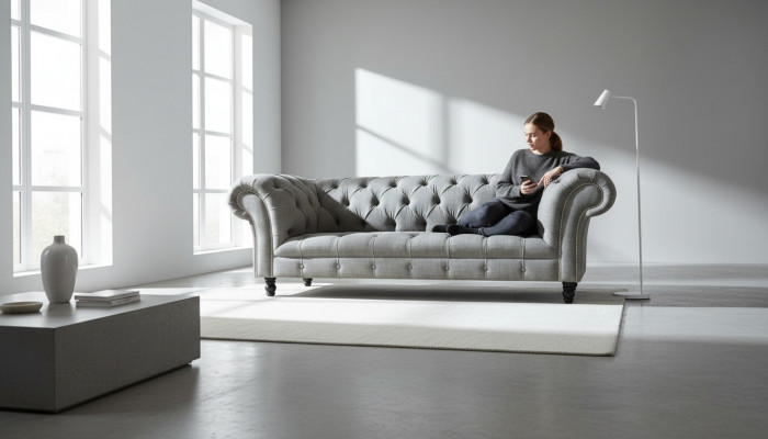 Chesterfield 3 Places Canapé Designer Canapés Canapés Tissu Textile