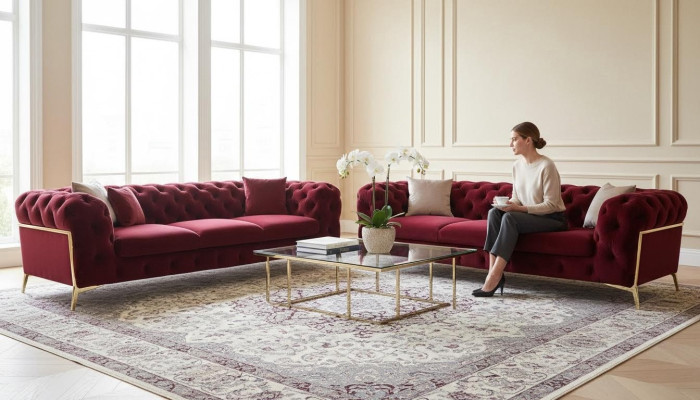 Canapé en velours Chesterfield Canapé rembourré siège 3+3 Suite de sièges Design Canapés Sofas