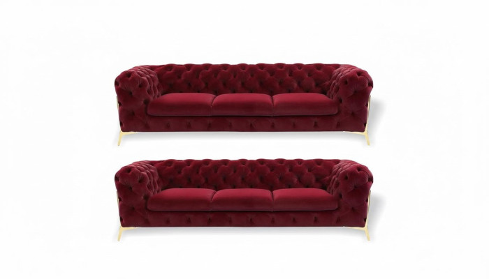 Canapé en velours Chesterfield Canapé rembourré siège 3+3 Suite de sièges Design Canapés Sofas