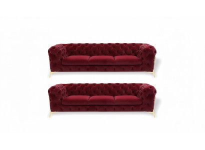 Canapé en velours Chesterfield Canapé rembourré siège 3+3 Suite de sièges Design Canapés Sofas