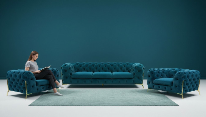 Canapé Chesterfield design ensemble de canapés 3+1+1 Ensemble de canapé en tissu Suite Upholstery