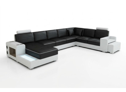 Canapé d'angle en forme de U Buffet Table basse Canapé Design Noir Revêtement Cuir Moderne
