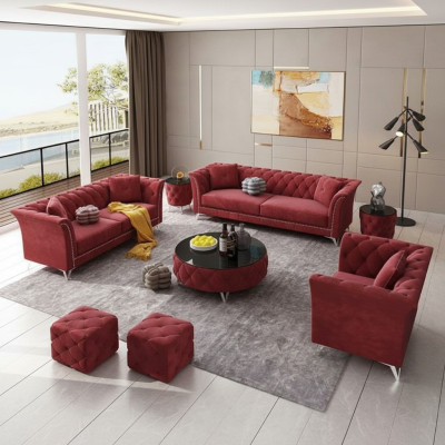 Chesterfield Ensemble de 8 pièces Ensemble de canapé Suite Tissu Table d'appoint Table basse Canapé
