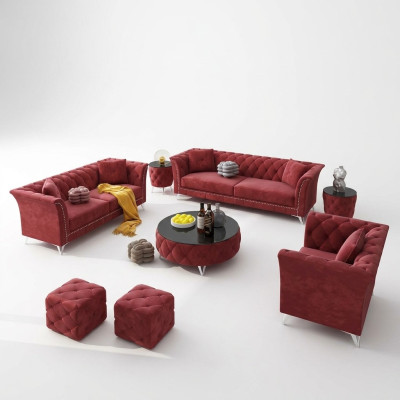 Chesterfield Ensemble de 8 pièces Ensemble de canapé Suite Tissu Table d'appoint Table basse Canapé