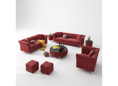 Chesterfield Ensemble de 8 pièces Ensemble de canapé Suite Tissu Table d'appoint Table basse Canapé
