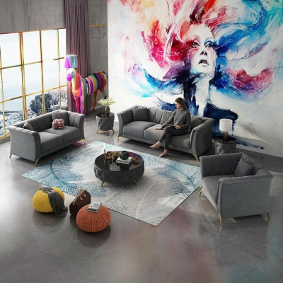 Ensemble canapé Chesterfield design Canapé Canapé Rembourrage Velours 321 Sièges Canapé