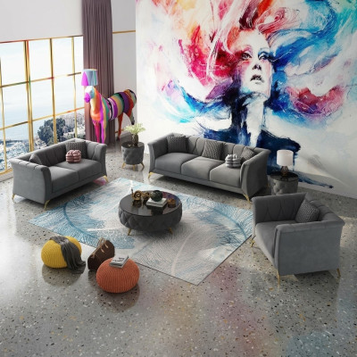 Ensemble canapé Chesterfield design Canapé Canapé Rembourrage Velours 321 Sièges Canapé