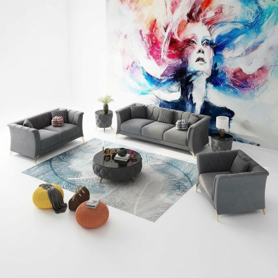 Ensemble canapé Chesterfield design Canapé Canapé Rembourrage Velours 321 Sièges Canapé