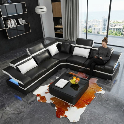 Canapé d'angle de design de luxe en forme de L, canapés modernes en cuir, canapé, canapé d'angle, canapé en cuir, canapé-lit.