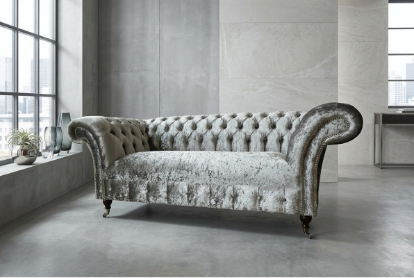 Canapé 2 places Chesterfield Canapé Revêtement Velours Tissu Deux places Velours Gris Argent