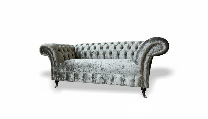 Canapé 2 places Chesterfield Canapé Revêtement Velours Tissu Deux places Velours Gris Argent