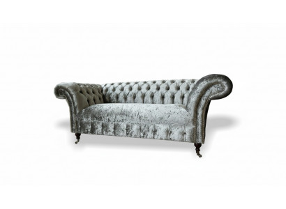 Canapé 2 places Chesterfield Canapé Revêtement Velours Tissu Deux places Velours Gris Argent