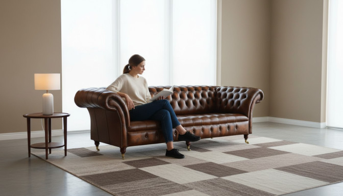 Canapé Chesterfield marron en cuir pour 4 personnes
