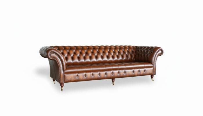 Canapé Chesterfield marron en cuir pour 4 personnes