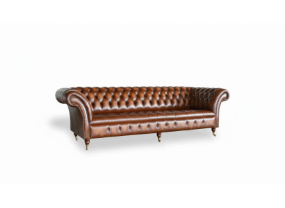Canapé Chesterfield marron en cuir pour 4 personnes