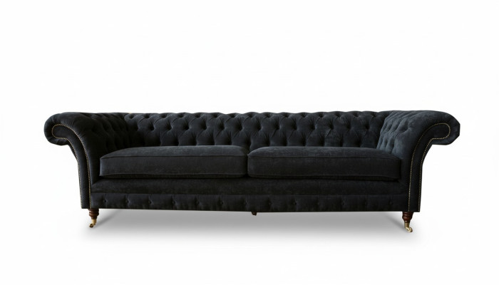 Grand canapé 4 places Chesterfield Suite Rembourrage Cuir Tissu Noir