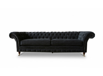 Grand canapé 4 places Chesterfield Suite Rembourrage Cuir Tissu Noir
