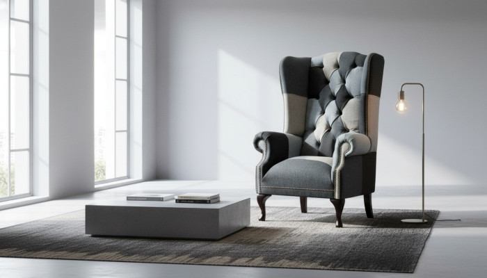 Siège d'aile classique Chesterfield de luxe 1 place en tissu rembourré seul nouveau