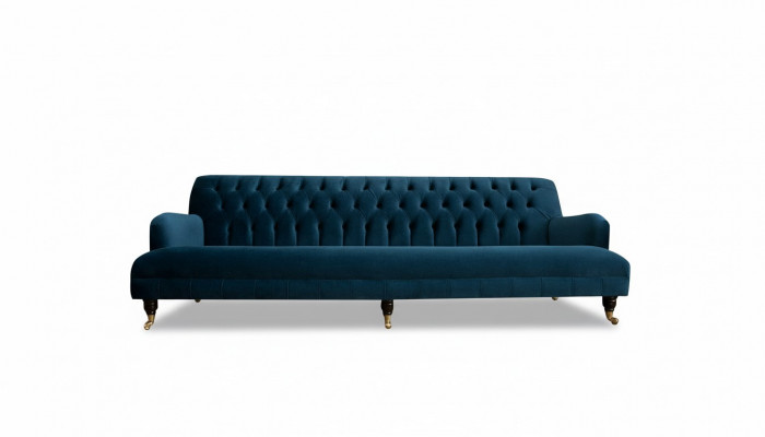 Grand canapé Chesterfield 250cm canapé 4 places en cuir et textile turquoise.