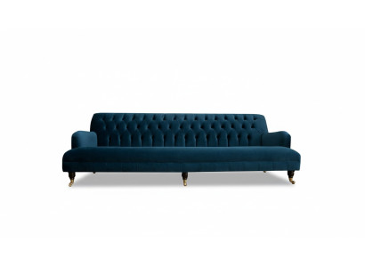 Grand canapé Chesterfield 250cm canapé 4 places en cuir et textile turquoise.