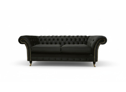 Canapé Chesterfield en tissu noir classique 3 places.